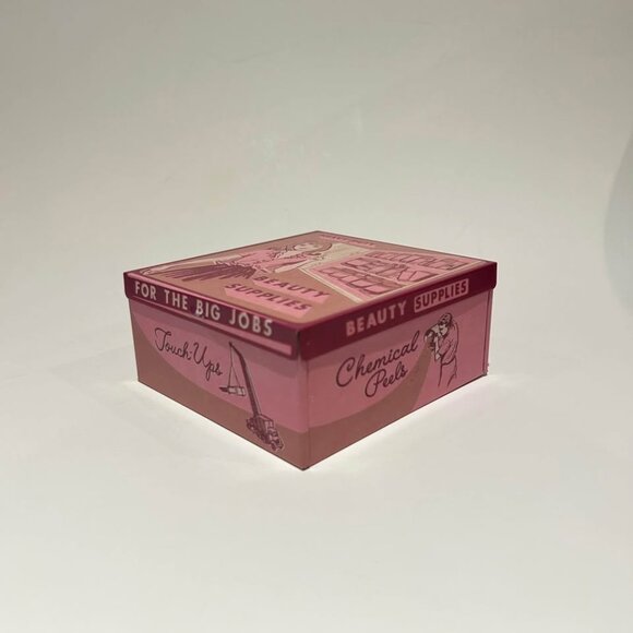 Retro Beauty Supplies Pink Tin Metal Box with Vintage Graphics - Picture 4 of 7